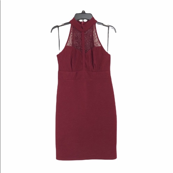 Red Wine Lace High Neck Dress L - Picture 2 of 14